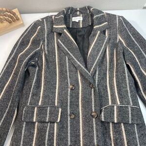 Academia Style Whiteroom + Cactus Striped Wool Blend Coat Womens M Long Jacket